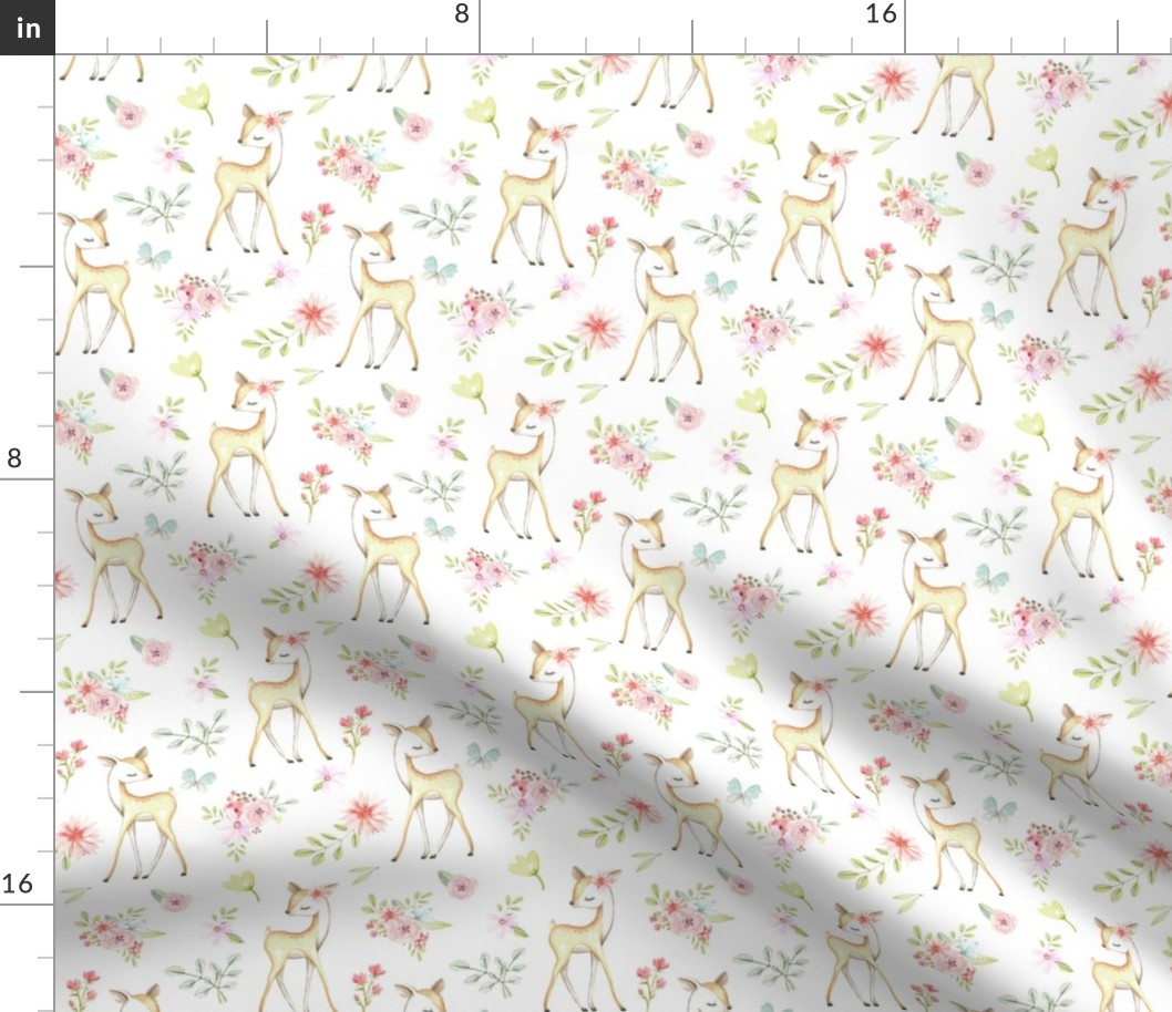 Sweet Deer Floral (white) - SMALLER scale