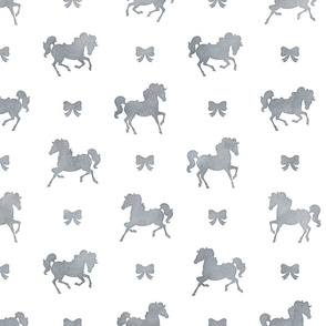 Horses and Bows Pattern in Smokey Grey Watercolor on White