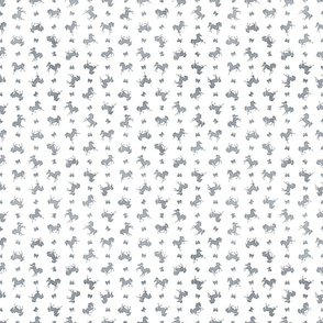 Ditsy Micro Horses and Bows Pattern in Smokey Grey Watercolor on White
