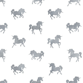 Unicorn Pattern in Smoke Grey Watercolor on White