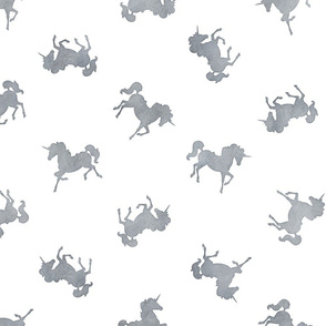 Ditsy Unicorn Pattern in Smokey Grey Watercolor on White