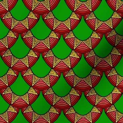 Dragon Scales in red and gold on green