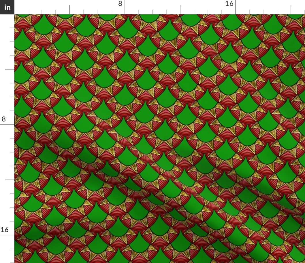 Dragon Scales in red and gold on green