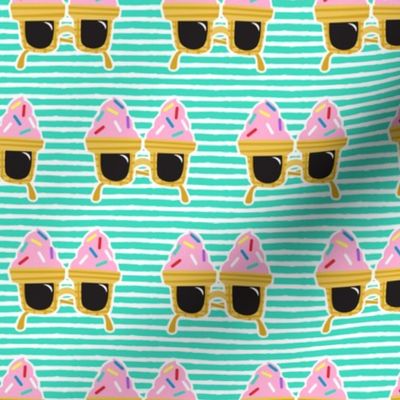 Ice cream Sunnies - summer sunglasses - teal stripes - LAD19