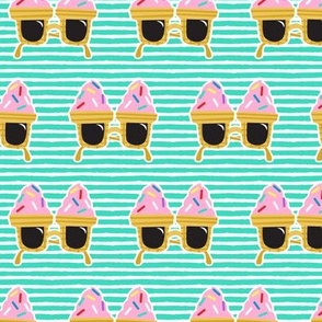 Ice cream Sunnies - summer sunglasses - teal stripes - LAD19