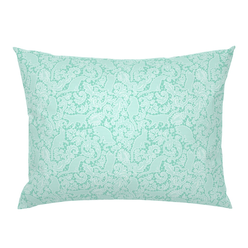 cat lace - white on bright mint