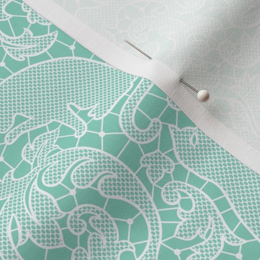 cat lace - white on bright mint