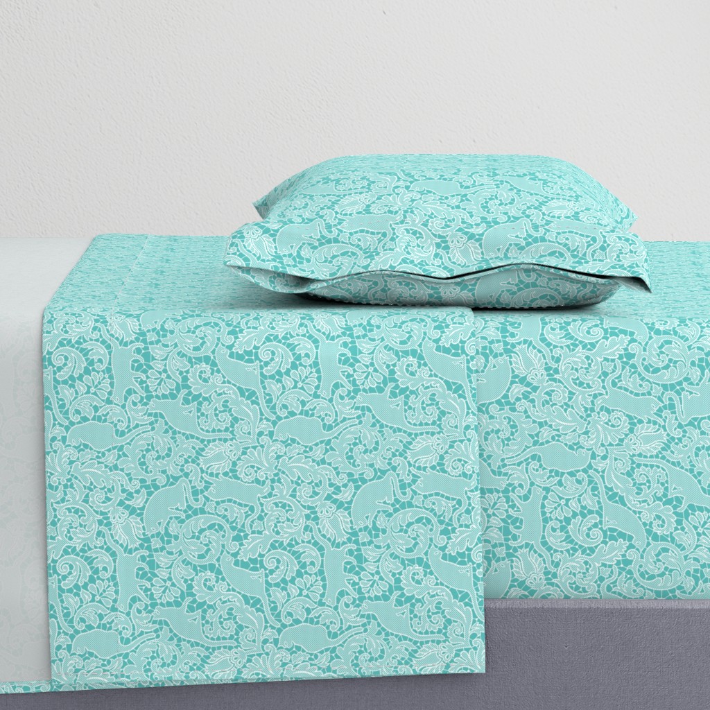 cat lace - white on teal