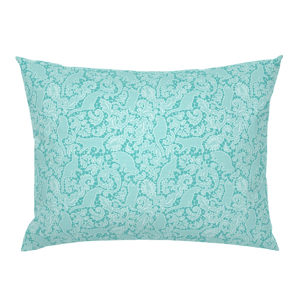 cat lace - white on teal