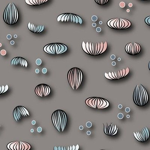 Paper flowers and dots - pastel, grey - 2050181