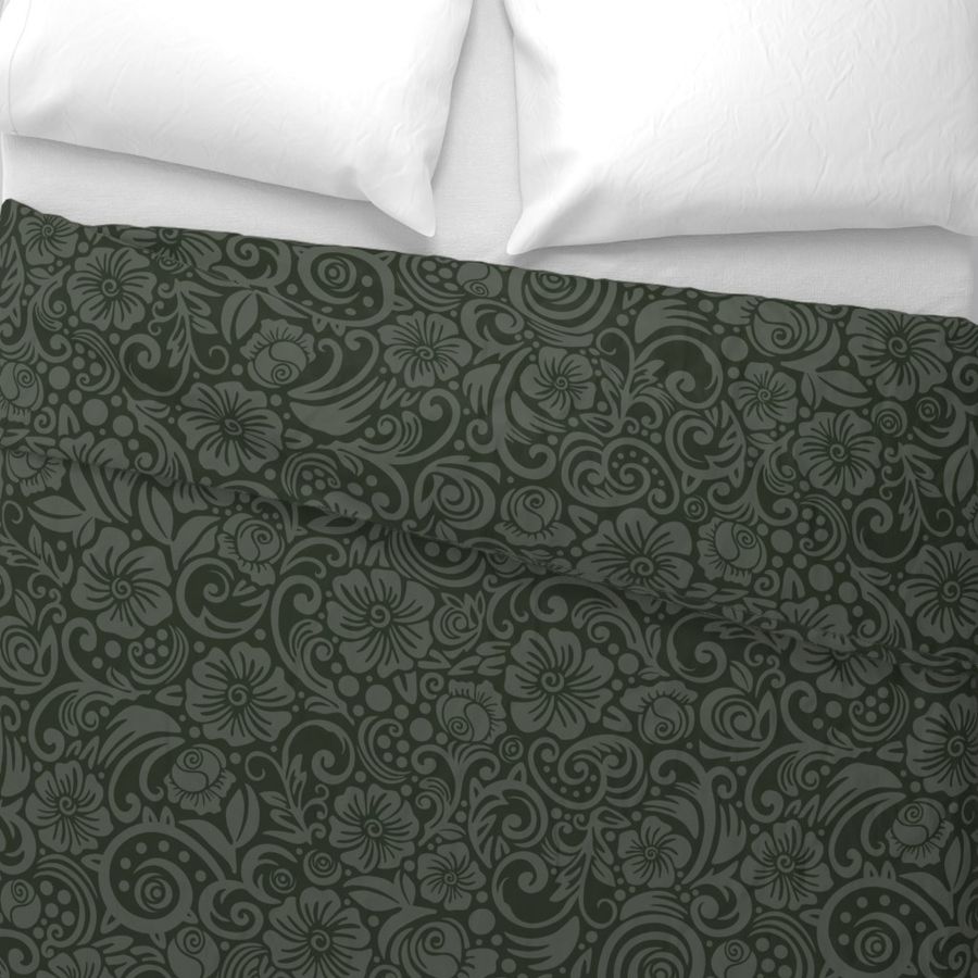 Dark Floral Olive Gray Jumbo