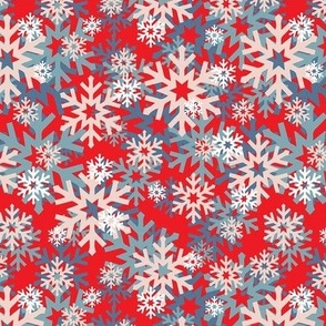 Ditsy snowflakes on red