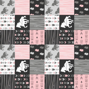 3” horse Patchwork - pink and black - rotated