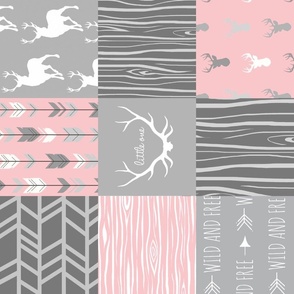 Patchwork Deer - pink and grey - rotated
