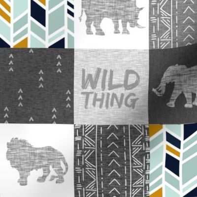 3” Wild Thing Safari Quilt - mint, gold, grey