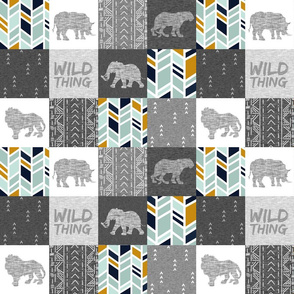 3” Wild Thing Safari Quilt - mint, gold, grey