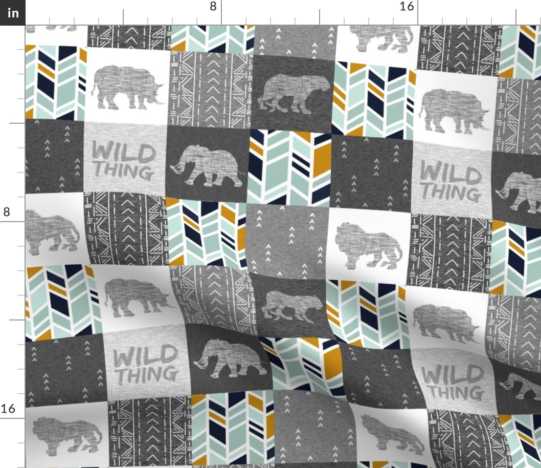 3” Wild Thing Safari Quilt - mint, gold, grey