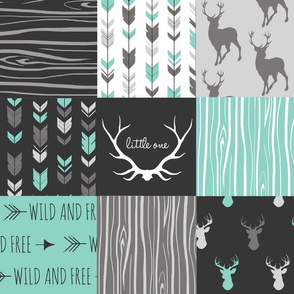 Patchwork Deer - custom grey and teal -