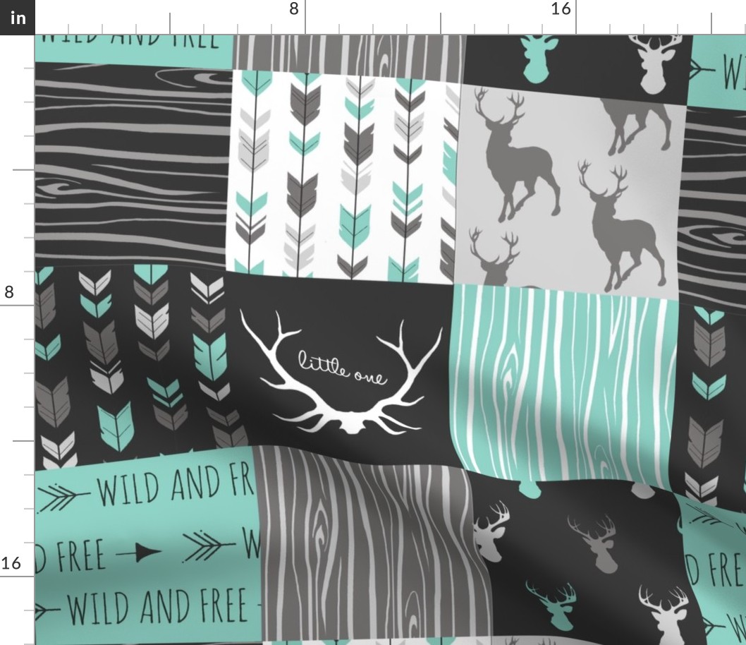 Patchwork Deer - custom grey and teal -