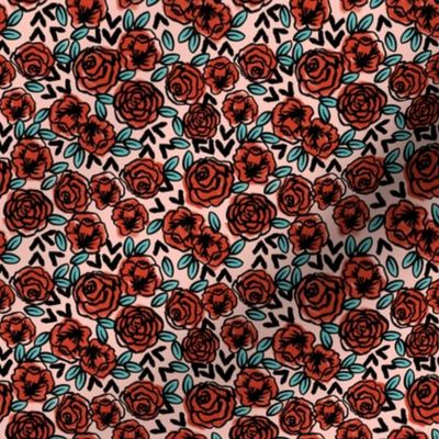 SMALL - roses // red vintage style illustration florals flower pattern