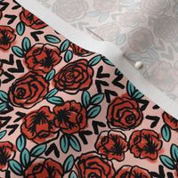 SMALL - roses // red vintage style illustration florals flower pattern