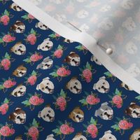TINY - english bulldog floral heads - english bulldog fabric