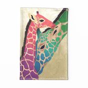 mama and baby giraffe tea towel