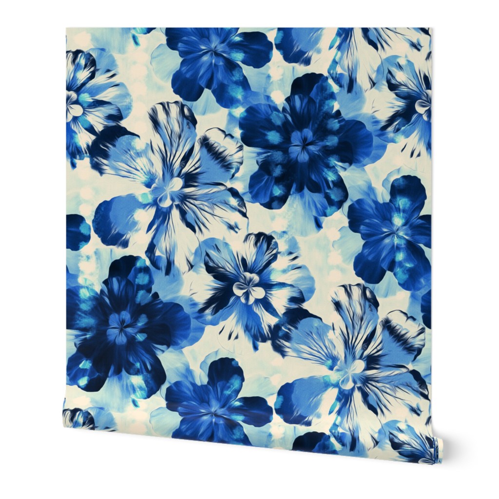 Shibori Inspired Oversized Indigo Floral - bright blue version