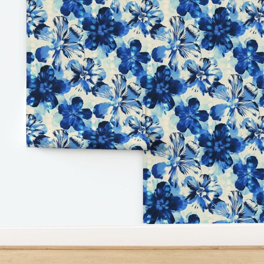 Shibori Inspired Oversized Indigo Floral - bright blue version