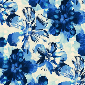 Shibori Inspired Oversized Indigo Floral - bright blue version