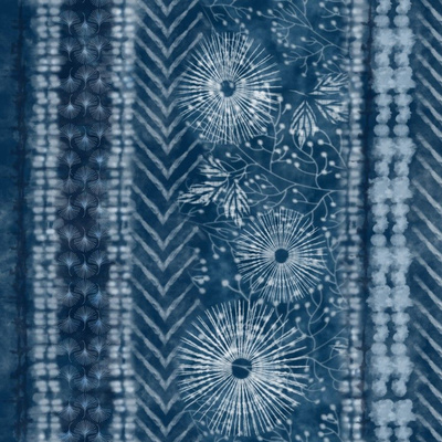 Aqua Blue Tie & Dye Shibori Printed With Gold Foil Embroidery