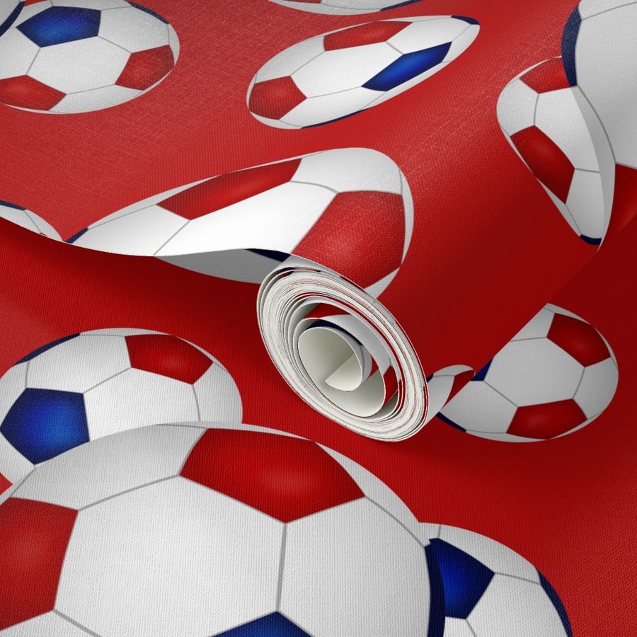 Red white and blue soccer balls on red - small