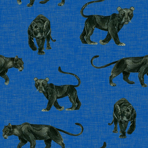 Black Panthers on Dark Blue Linen Background