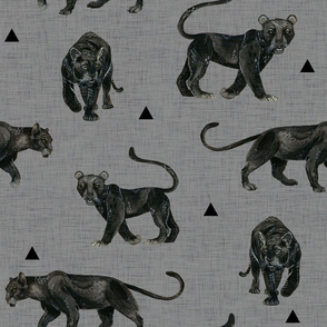 Black Panthers on Dark Linen with Black Triangles