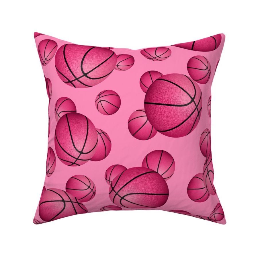 Pink basketballs pattern on pink - large - Spoonflower