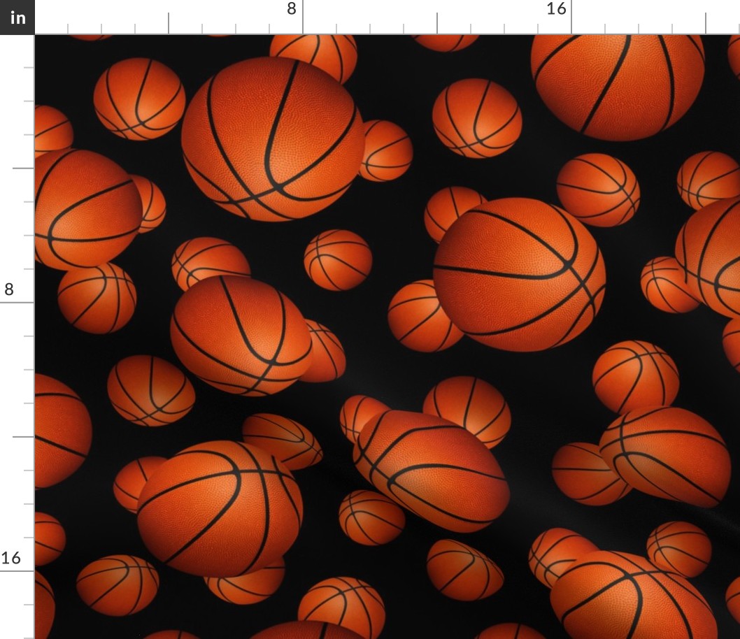 Basketballs pattern on black - large