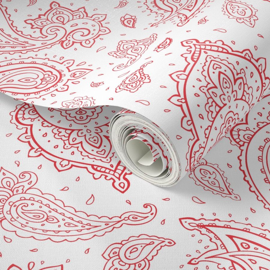 Bandana Paisley Red on White