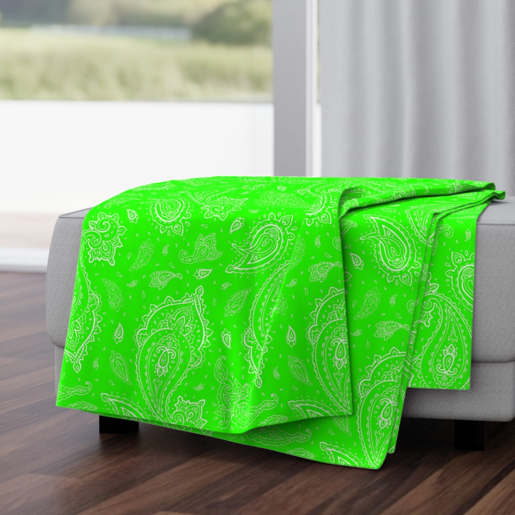 Bandana Paisley White on Neon Green