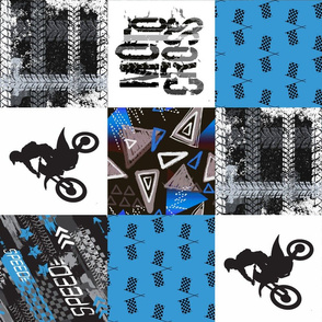 Moto4_ROTATED -Grunge Motorcross - Blue - Wholecloth Quilt - Cheater Quilt 