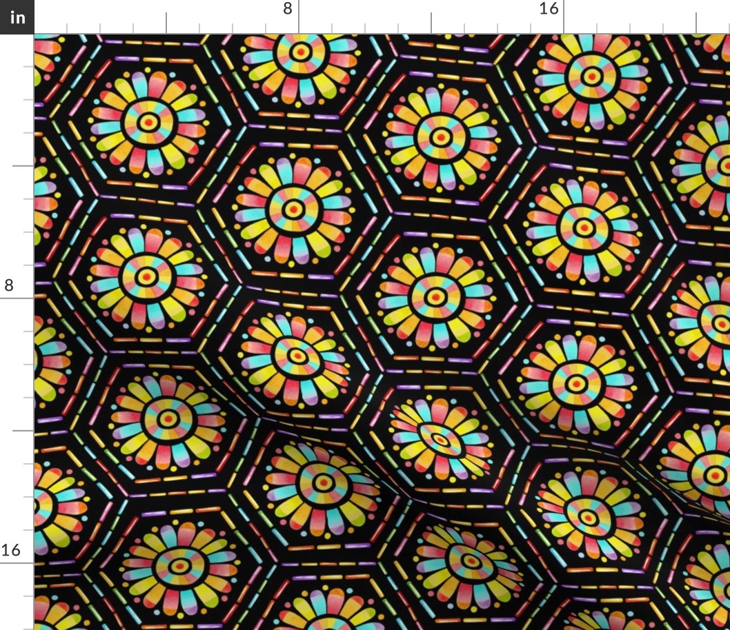 Rainbow Mandala Hexagons