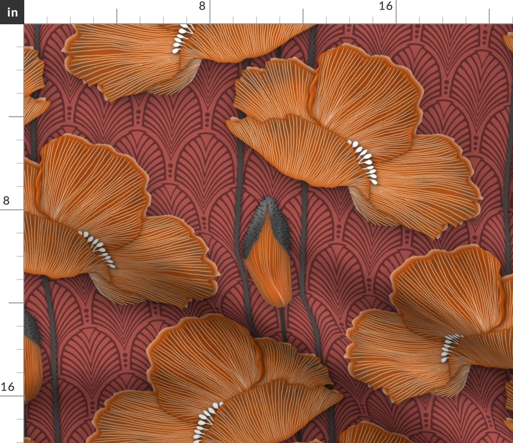 Art Deco Poppies Burnt Orange 