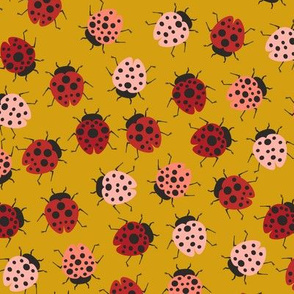 All Over Modern Ladybugs - Mustard background