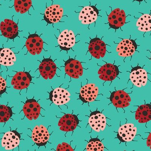 All Over Modern Ladybugs - Turquoise background