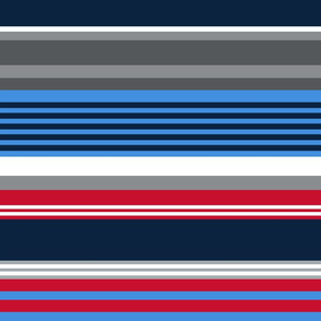 The Red the Blue the Navy and the Grays -  Horizontal Stripes with White - LARGE