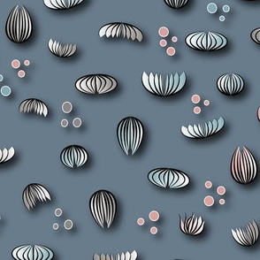 Paper flowers and dots - pastel, dark blue- 2050182
