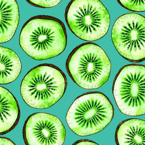 Kiwi slices on blue