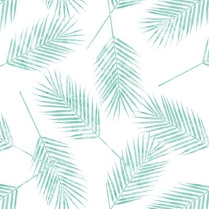 Palm leaves - aqua on white - summer - LAD19