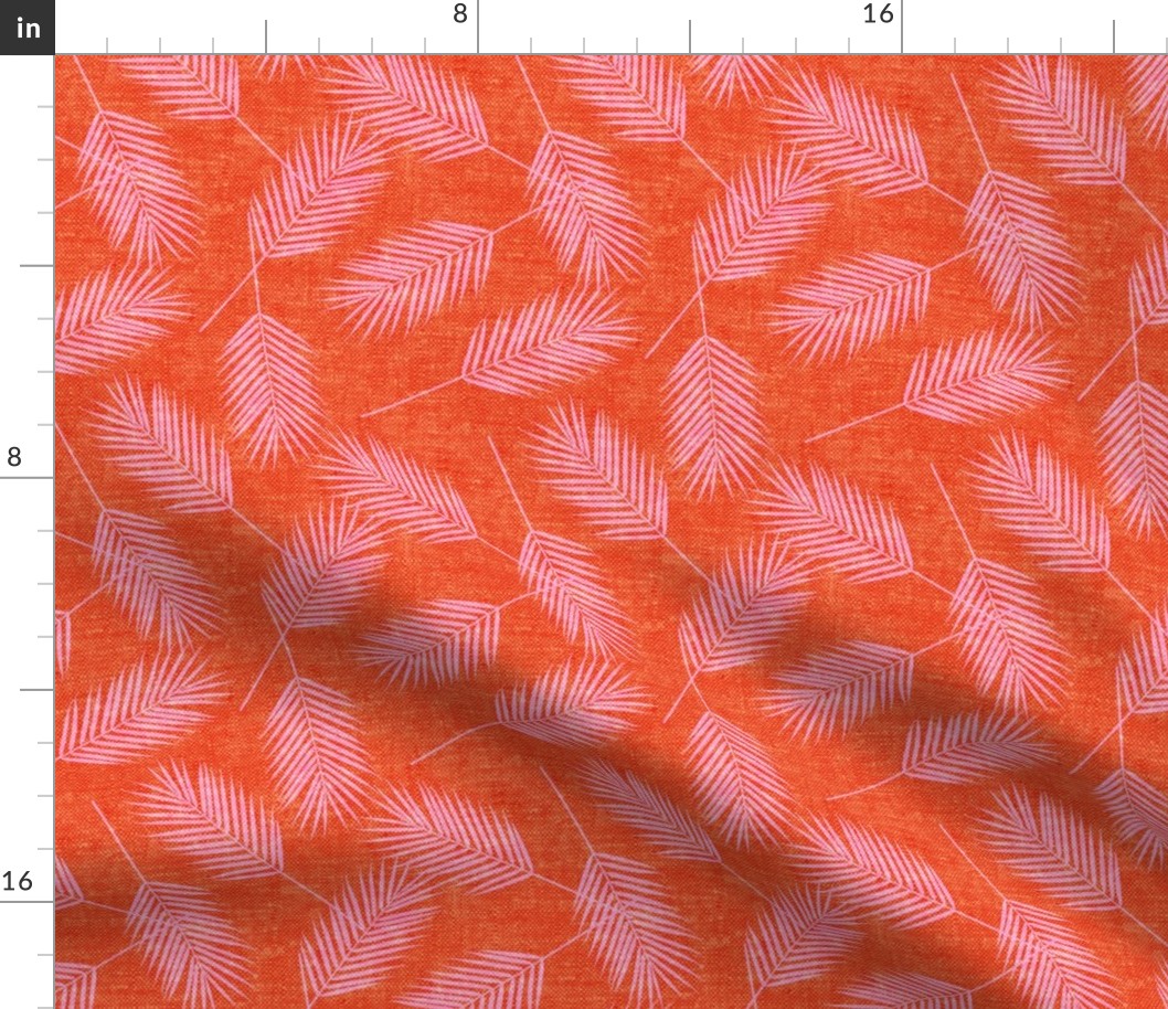 Palm leaves - pink on tropic orange - summer - LAD19