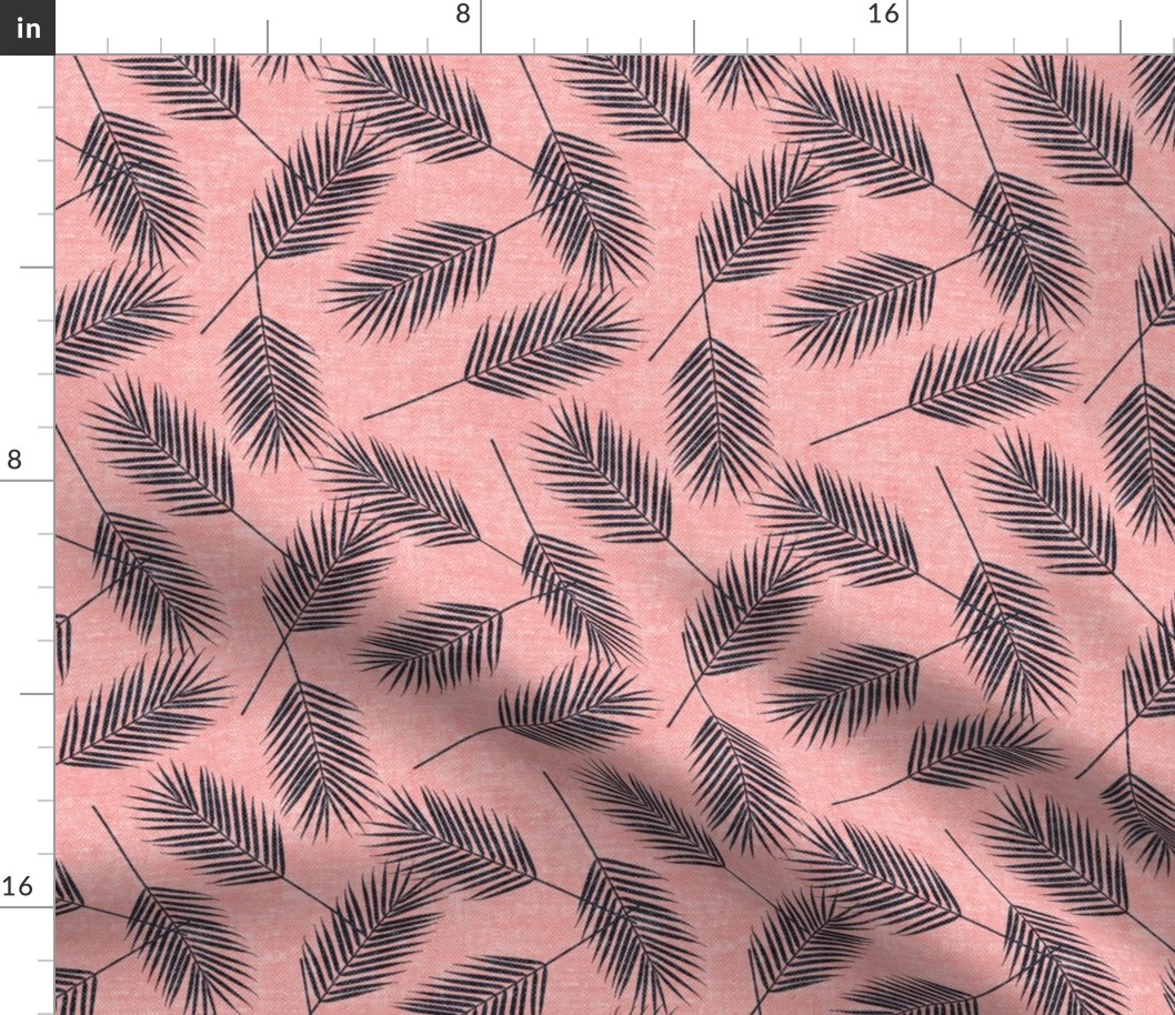 Palm leaves - blue on pink - summer - LAD19