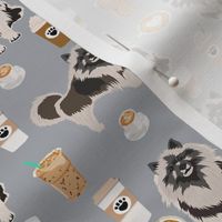keeshond coffee fabric - dog fabric, dogs fabric, keeshond fabric -grey